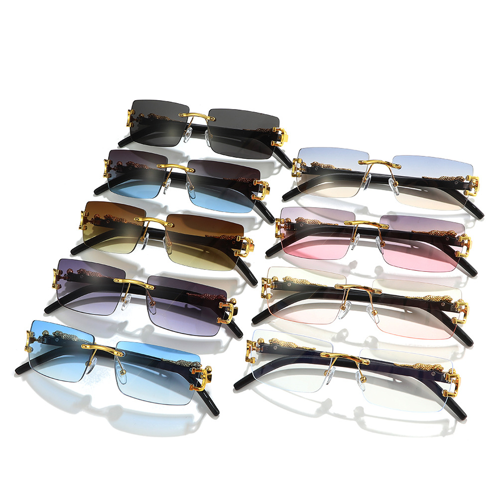 Lunettes de soleil vintage sans monture pour femmes et hommes, lunettes de soleil rectangulaires dégradées de marque de créateur