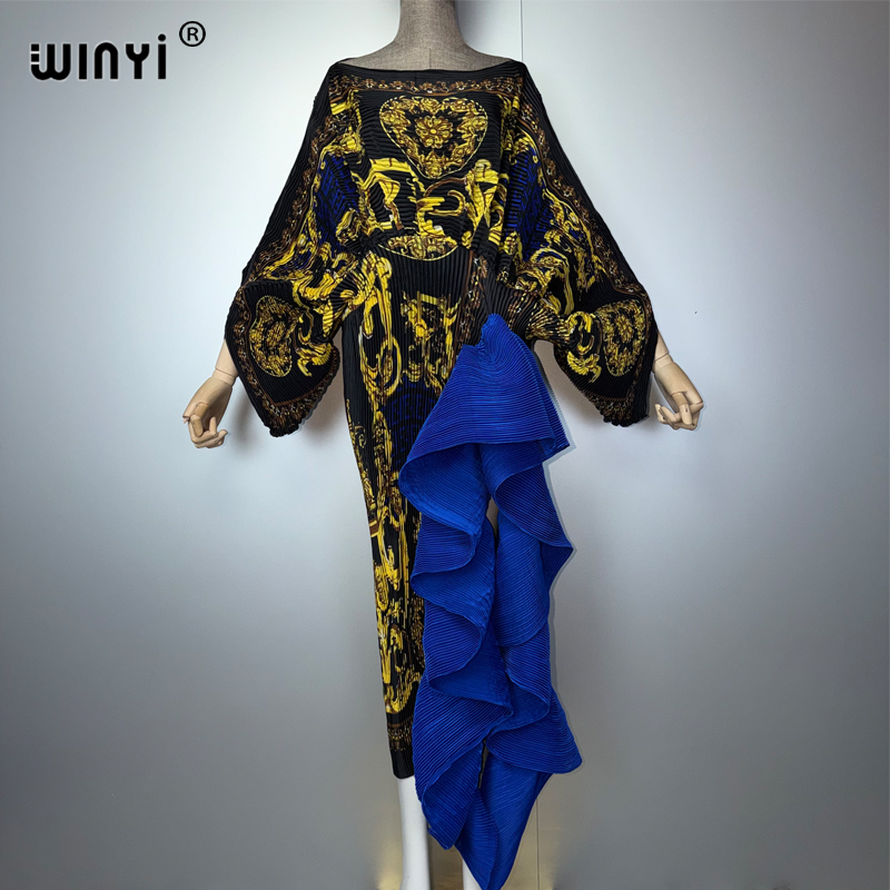 Robe plissée slim pour femme WINYI, manches bouffantes, robe de plage, kaftan musulman, abaya, robe de soirée longue de luxe Dubaï