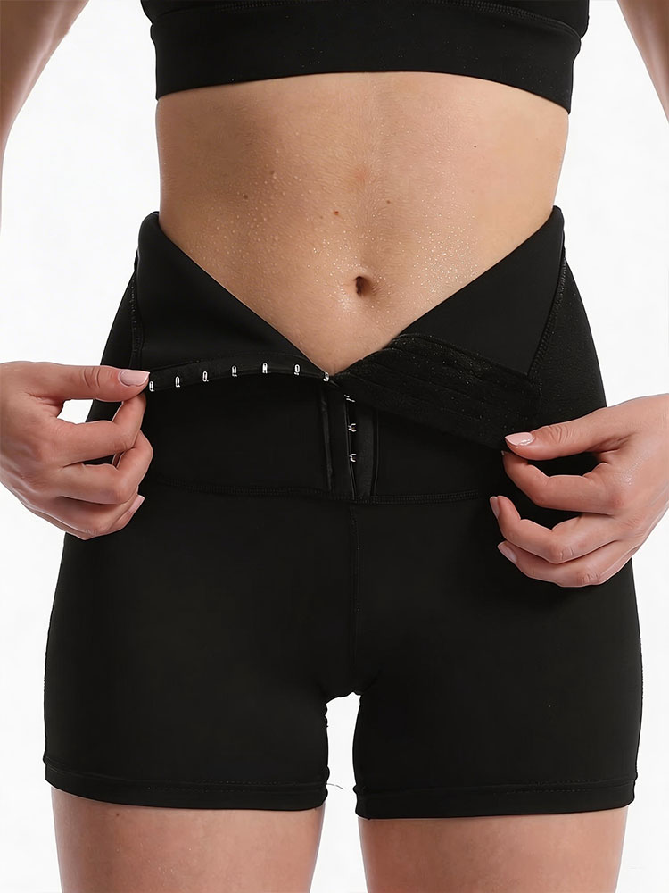 Shorts de sport taille haute pour femme, effet ventre plat, avec fermeture à agrafes, pour le yoga, la perte de poids et la combustion des graisses abdominales