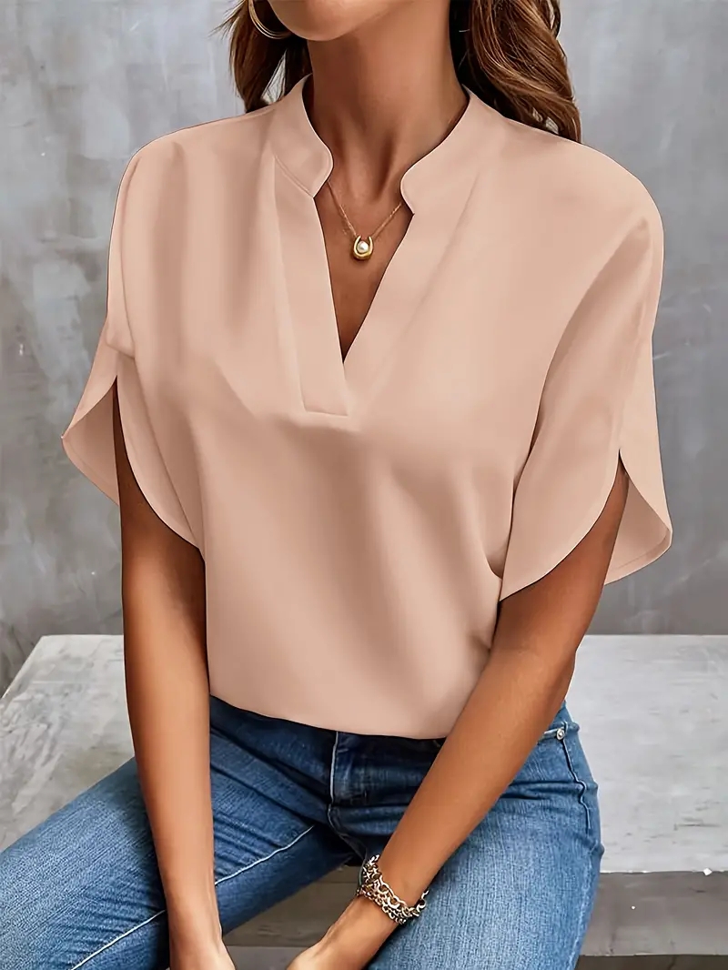 Chemisier élégant en mousseline de soie pour femmes, couleur unie, décontracté, manches longues, col en V, chemise ample, tunique de bureau, hauts surdimensionnés, printemps été, 2024