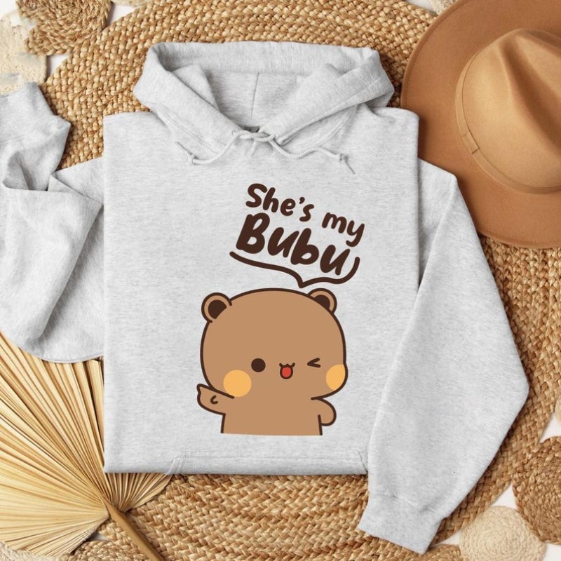 Bubu Dudu Bear Couple sweats à capuche assortis pour elle et lui tenue pull col rond manches longues mode doux confortable sweat à capuche thermique
