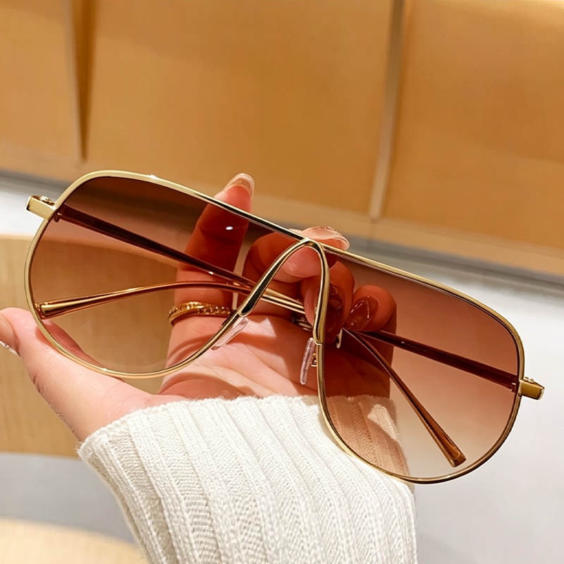 Lunettes de soleil unisexes de style aviateur avec verres dégradés de haute qualité, lunettes de soleil tendance surdimensionnées pour hommes et femmes, monture en métal à pont unique
