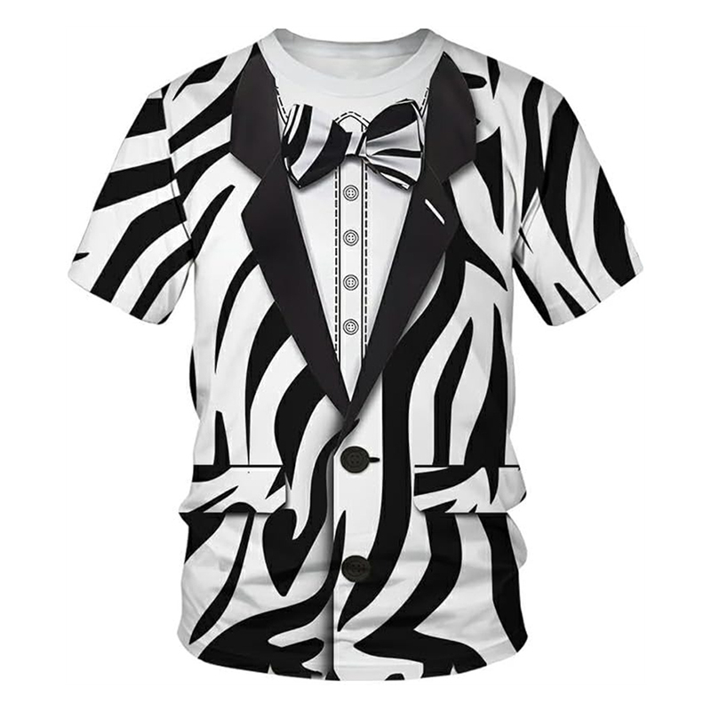 Jeu de rôle Animal amusant léopard t-shirt hommes à manches courtes col rond personnalité t-shirts Hip Hop rue Cosplay impression rayures t-shirt