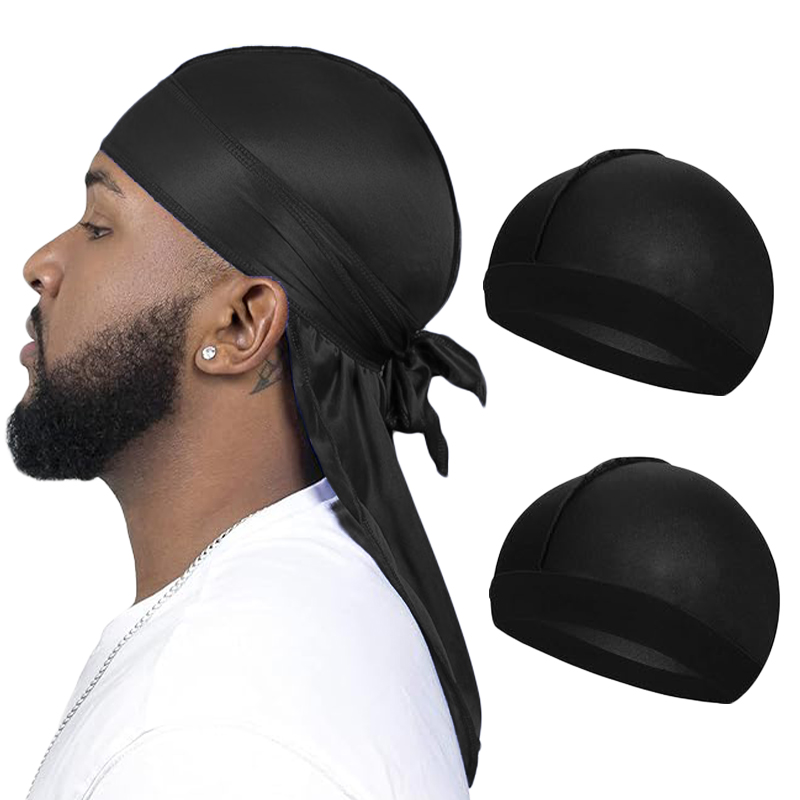 3 pièces/lot longue soyeuse Durag longue queue soyeuse écharpe musulman Doo chiffon Pirate chapeau Durag chimio Turban pull casquette bandeau de cheveux Bandanas