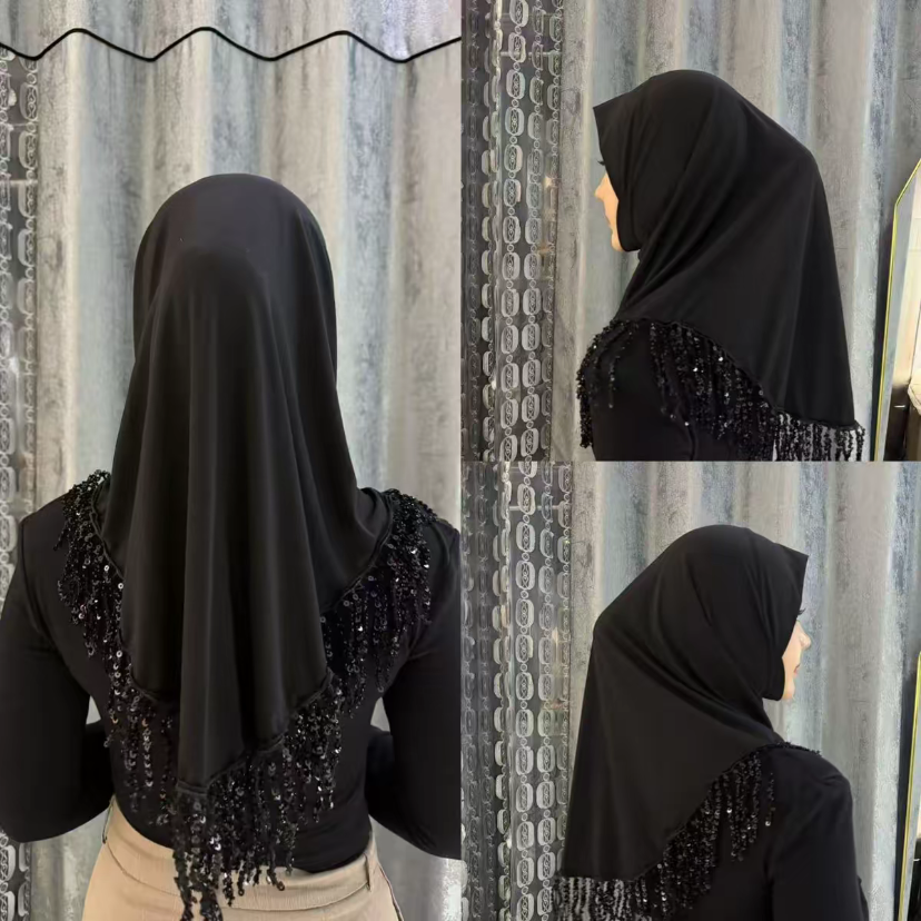 Hijab prêt-à-porter musulman avec châle à franges instantanées, couvre-chef tendance pour femmes