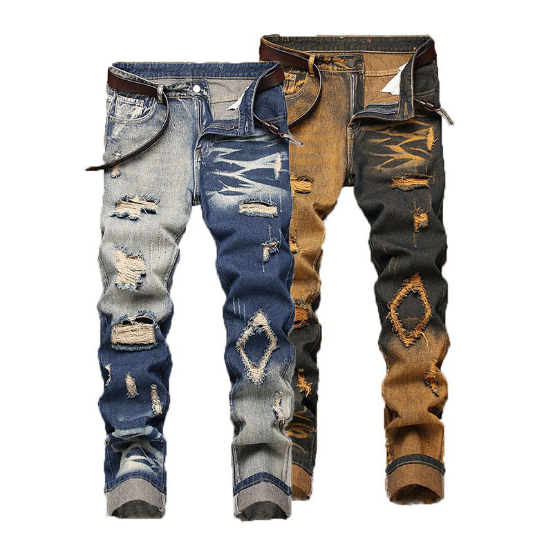 Nouveau jean rétro pantalon droit homme jean déchiré pantalon décontracté à la mode pantalon pantalon vêtements de rue