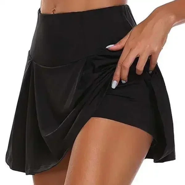 Jupe de Tennis grande taille pour femmes, Mini jupe de Golf noire avec Short intégré, jupe courte extensible, gymnastique, entraînement sportif