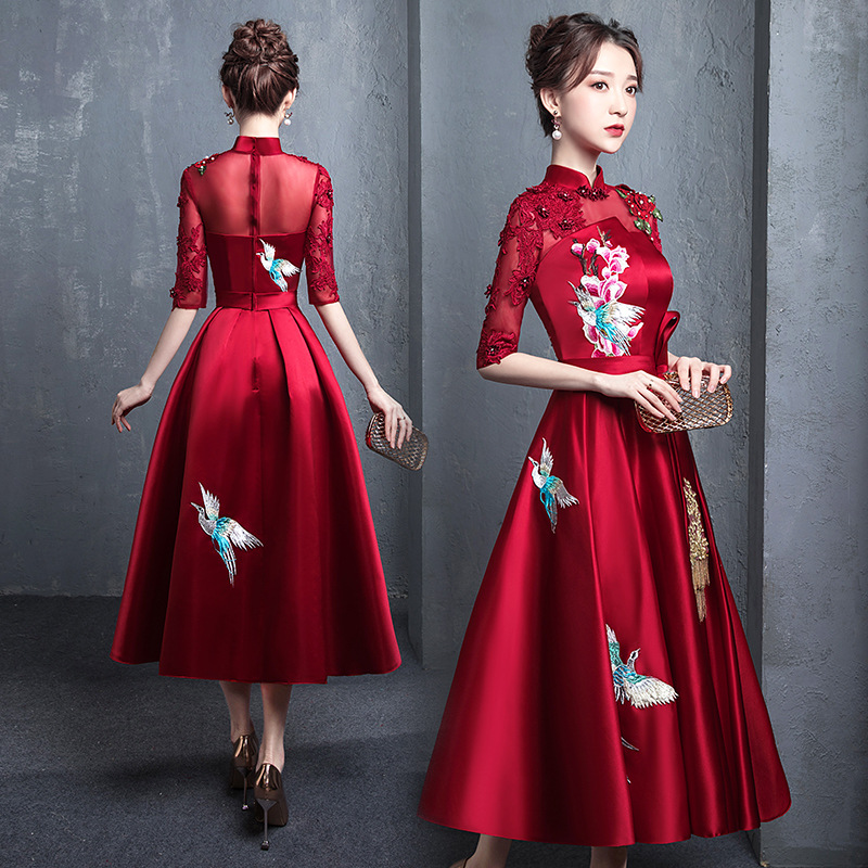 Buegundy-Robes de banquet de style financier avec broderie, Cheongsam de mariage traditionnel chinois vintage, soirée élégante, quoi que ce soit