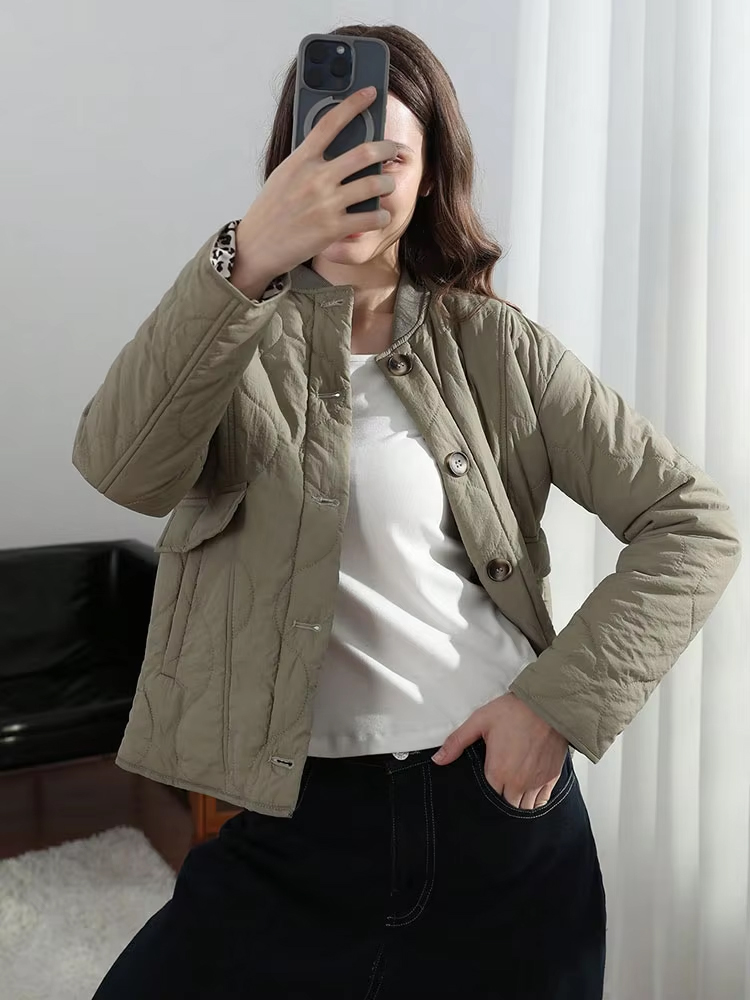 HH Manteau d'automne matelassé élégant pour femme, uni, à manches longues, simple boutonnage, vêtement d'extérieur décontracté, tenue de maternité