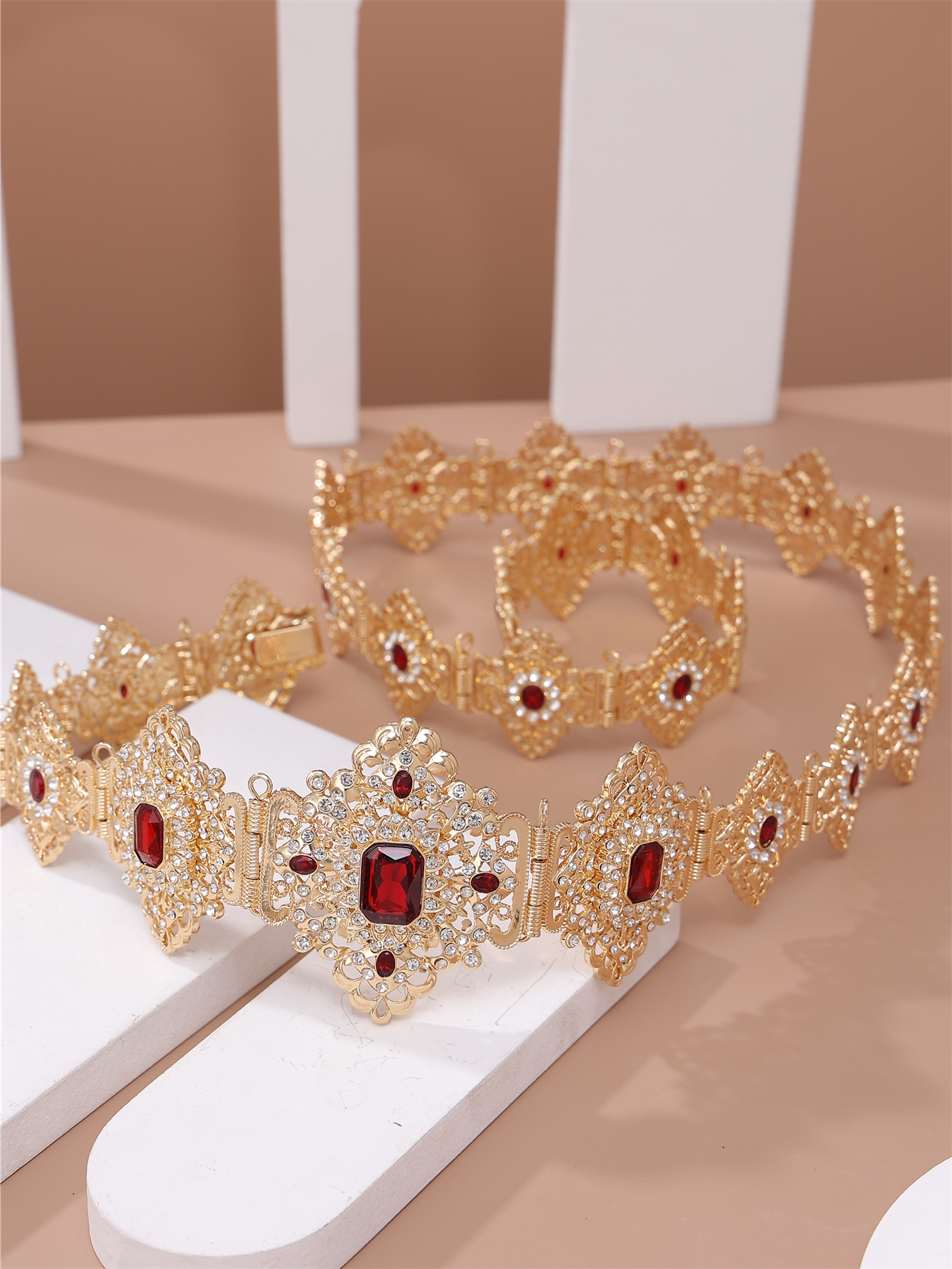 Bijoux de mariage marocain pour femmes, ceinture Caftan couleur or, cristal coloré, cadeau de mariée, longue longueur réglable, chaîne de taille