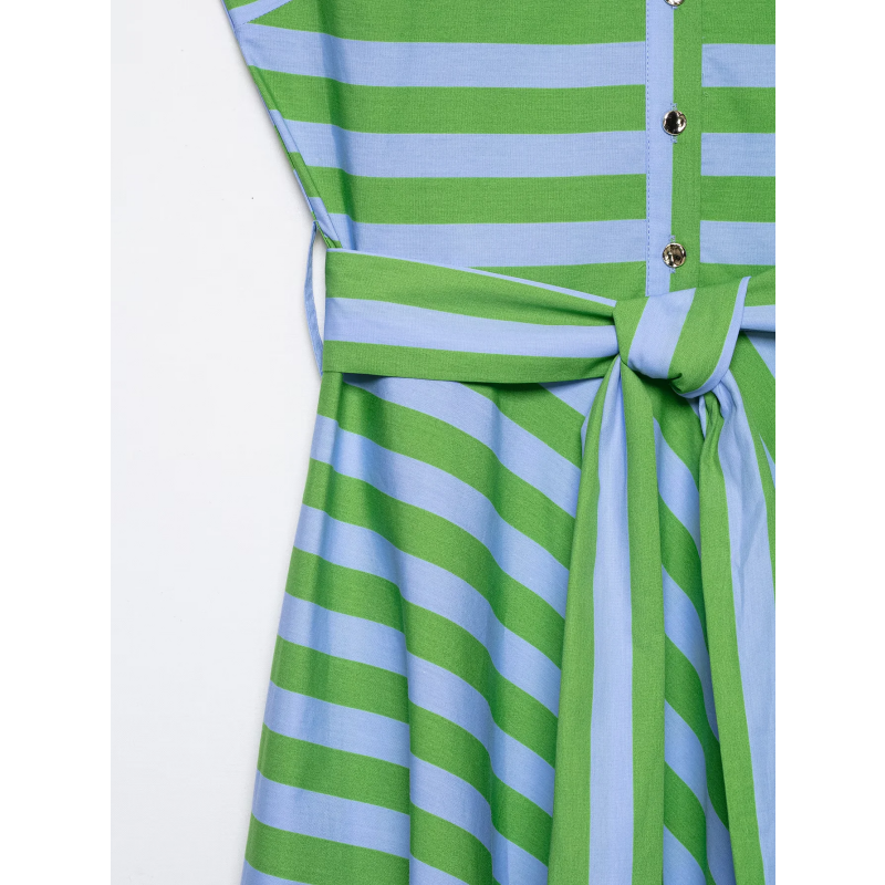 Robe midi chic pour femme, style été, avec ceinture, rayures, boutons sur le devant, fermeture éclair latérale, bretelles vintage, col carré, design élégant