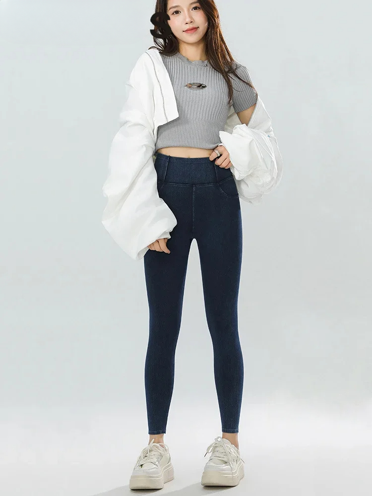 2025 nouveau Jean Legging Yoga Fitness Leggings femmes taille haute poche bout à bout Slim Skinny Jean serré Stretch jegging