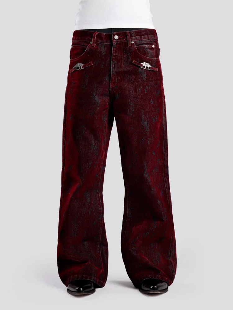 Jeans pour hommes style vintage américain, pantalon en denim évasé floqué, coupe ample unisexe Harajuku, streetwear tendance, style Ins, nouveauté