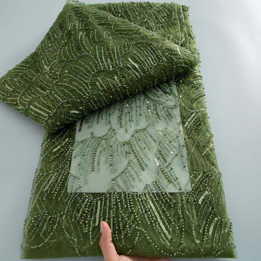 Tissu nigérian luxueux en dentelle perlée fait à la main, paillettes de haute qualité, broderie de perles, tissu africain français en dentelle pour robe, 2025