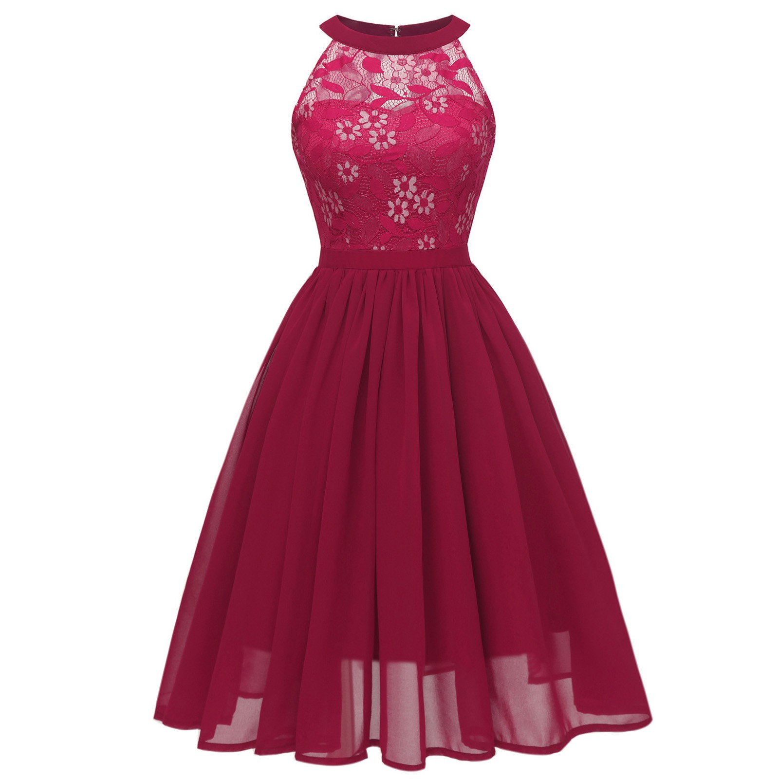 Robe de soirée en dentelle et mousseline de soie pour femmes, Sexy, sans manches, élégante, couleur unie, robes de Cocktail