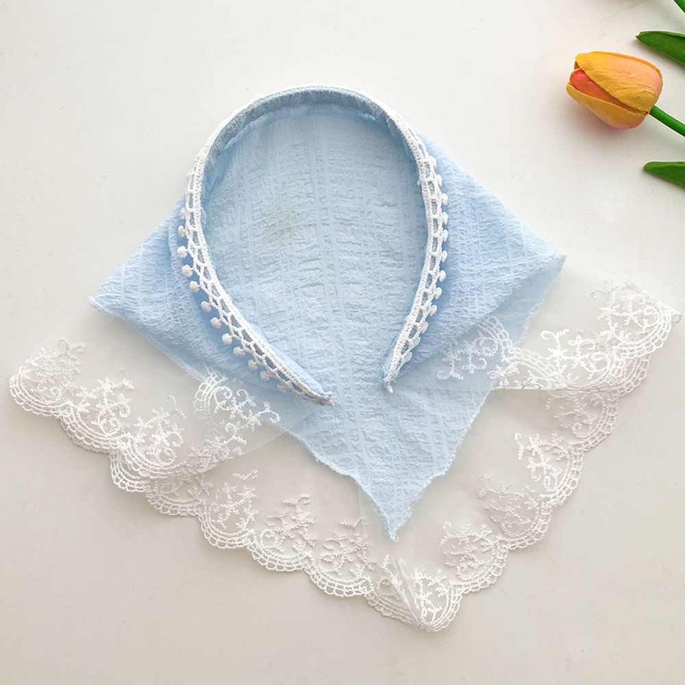 1 pièce Bandeau foulard en dentelle blanche intégré, foulard triangulaire français, chapeau foulard carré, style campagnard, accessoire capillaire pour femme