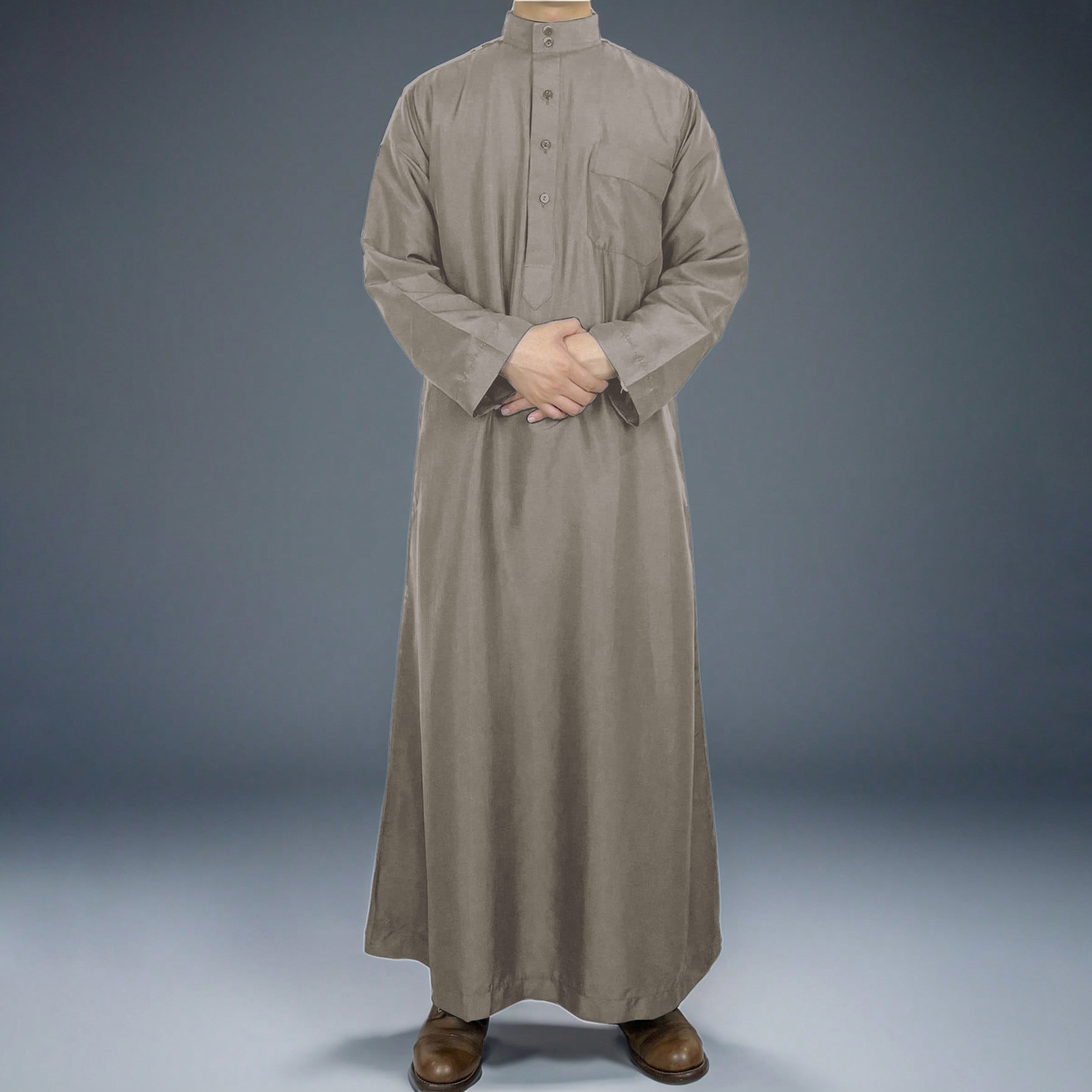 Robe longue pour homme Jubba Thobe Eid Dishdasha Kaftan Maroc Col montant Dubaï Arabie Saoudite Abayas Musulman Ramadan Prière Caftan 2026