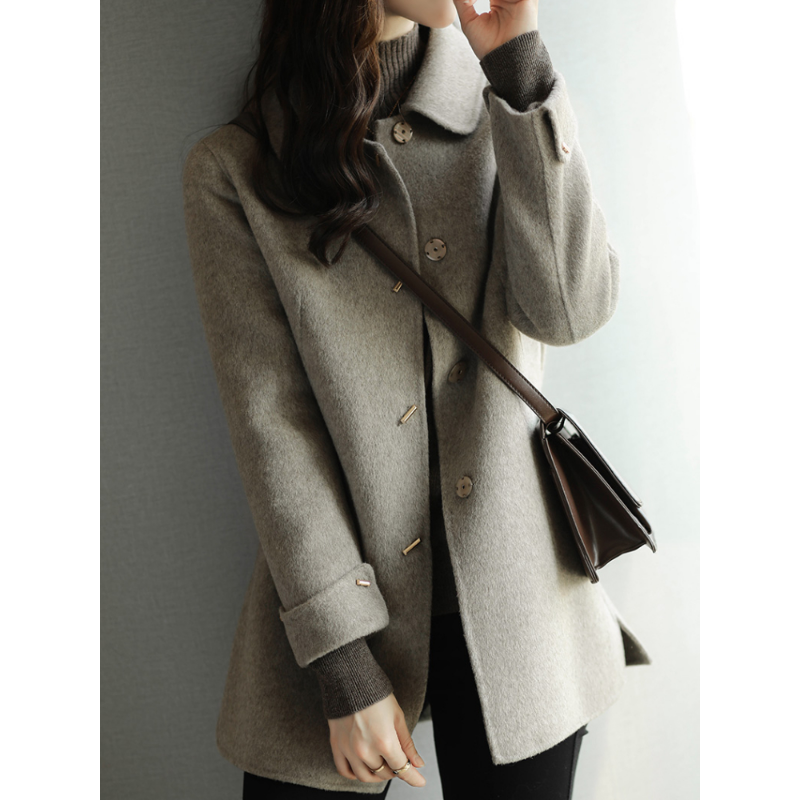 Manteau en laine pour femme, Slim, mode bureau, col carré, simple boutonnage, manteaux d'hiver pour femmes, taille large, poche, noir, 2023