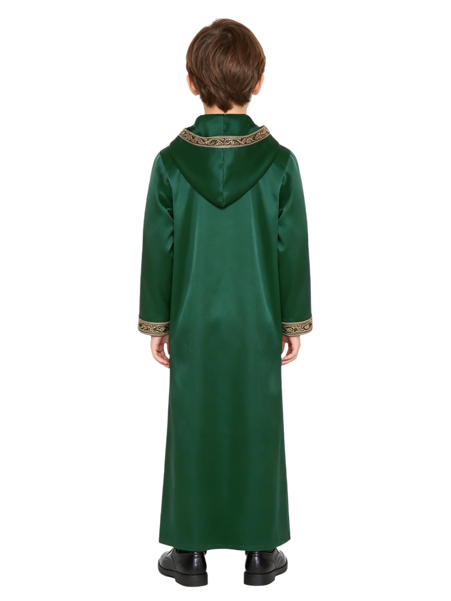 Robe arabe musulmane pour garçons, à capuche, manches longues, fermeture éclair, ruban tressé brodé doré, costume du Ramadan