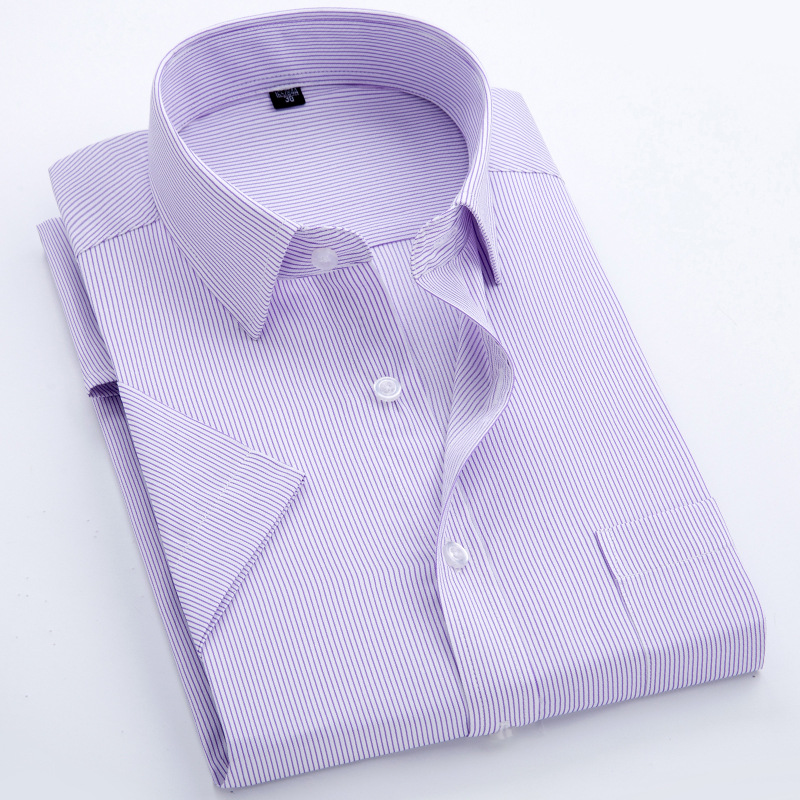 Chemise rayée à manches courtes pour hommes, col carré, coupe régulière sans repassage, poche anti-rides, chemises sociales pour hommes, été, S ~ 8XL