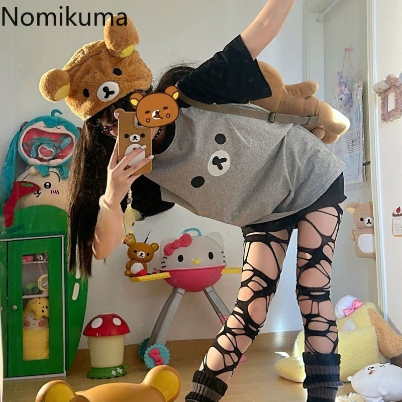 T-Shirts d'été pour femmes Style Preppy mignon japonais Camisetas surdimensionné hauts décontracté Chic T-Shirts dessin animé t-shirt 2025 Ropa Mujer