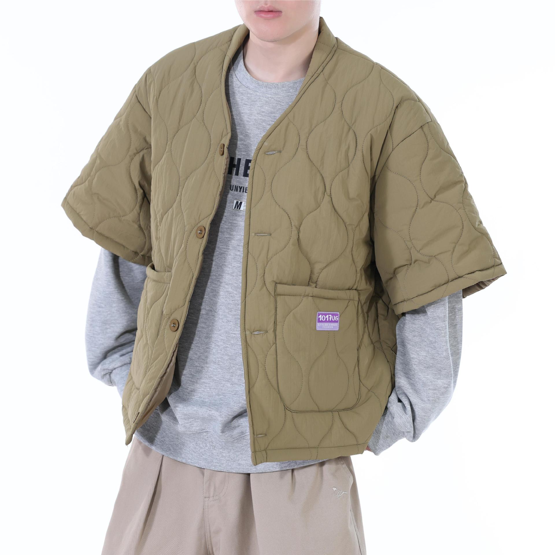 Nouveau manteau en coton de style japonais pour homme, automne/hiver, style rétro, coupe ample à demi-manches, manteau en coton tendance pour femme