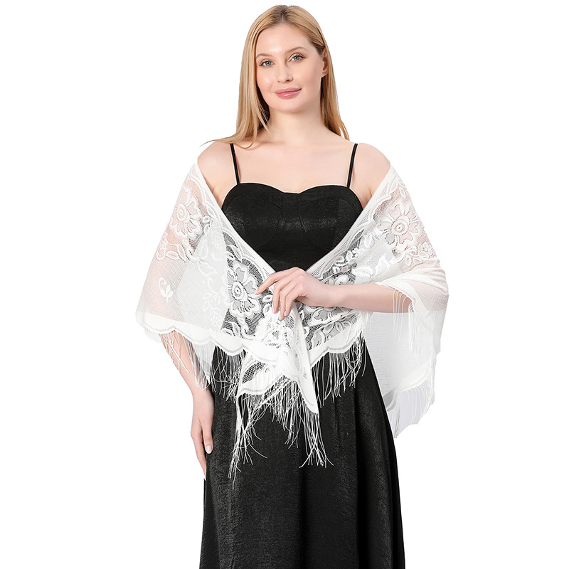 Écharpe Triangle en Dentelle pour Femme, Châle de Soirée, Transparent, Maille Creuse, Patients, Demoiselle d'Honneur, Mariage
