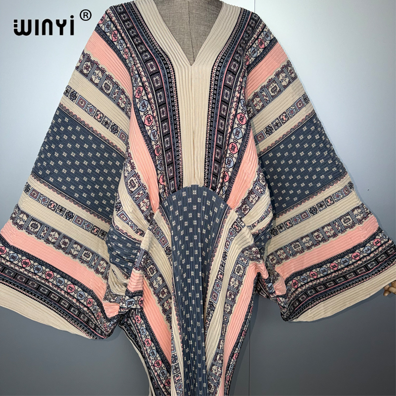 WINYI Robe ample plissée élastique style bohème, robe de plage, kaftan, abaya, robe de soirée de luxe Dubaï, abaya pour femme musulmane