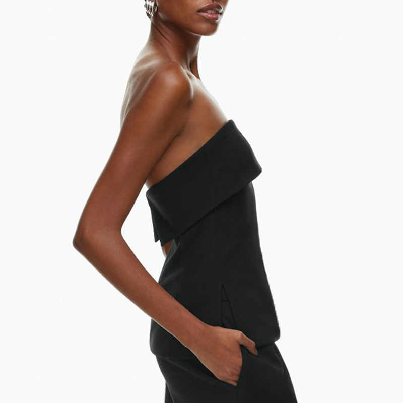Haut tubulaire en coton et lin pour femmes, élégant, Sexy, dos nu, fermeture éclair, sans manches, haut court, vêtements d'été français, nouvelle collection