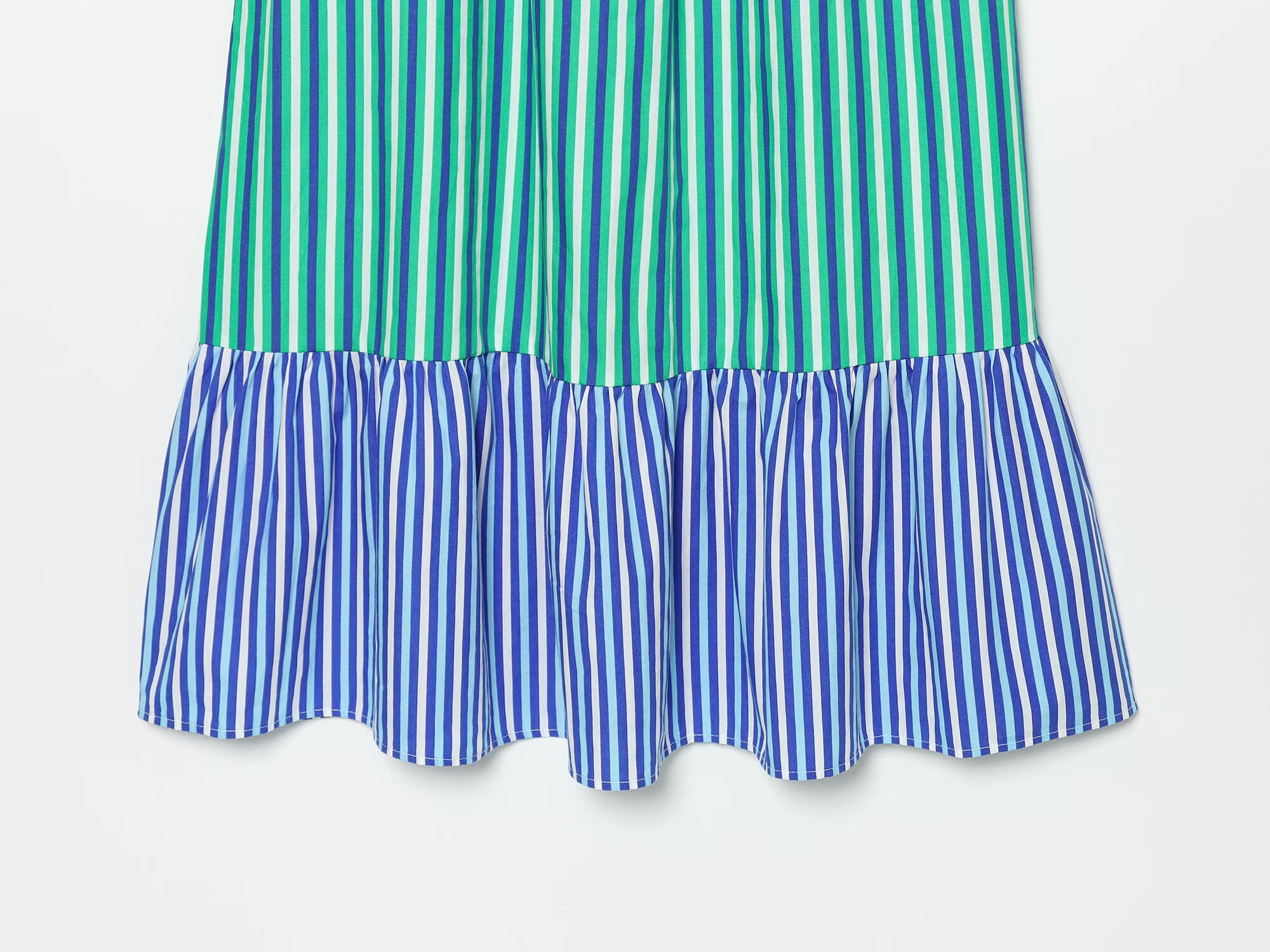 Robe midi décontractée coréenne BSAY pour femme, nouvelle collection, à rayures, avec bretelles à nouer, taille élastiquée smockée, ourlet à volants, sans manches, fluide, pour le quotidien ou la plage