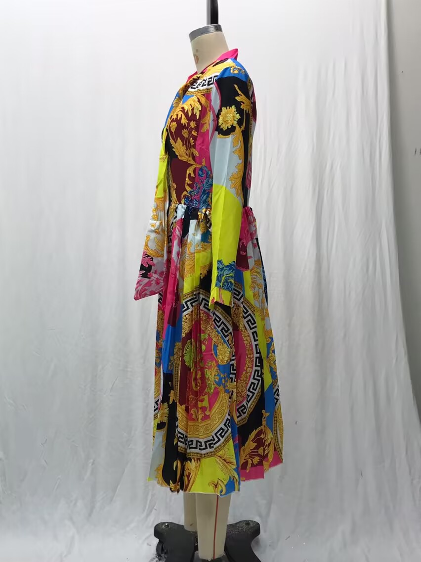 Robes pour femmes, collection printemps/été 2026, nouvelles robes longues plissées à manches trois-quarts avec imprimés artistiques, vêtements pour femmes, Vestidoes