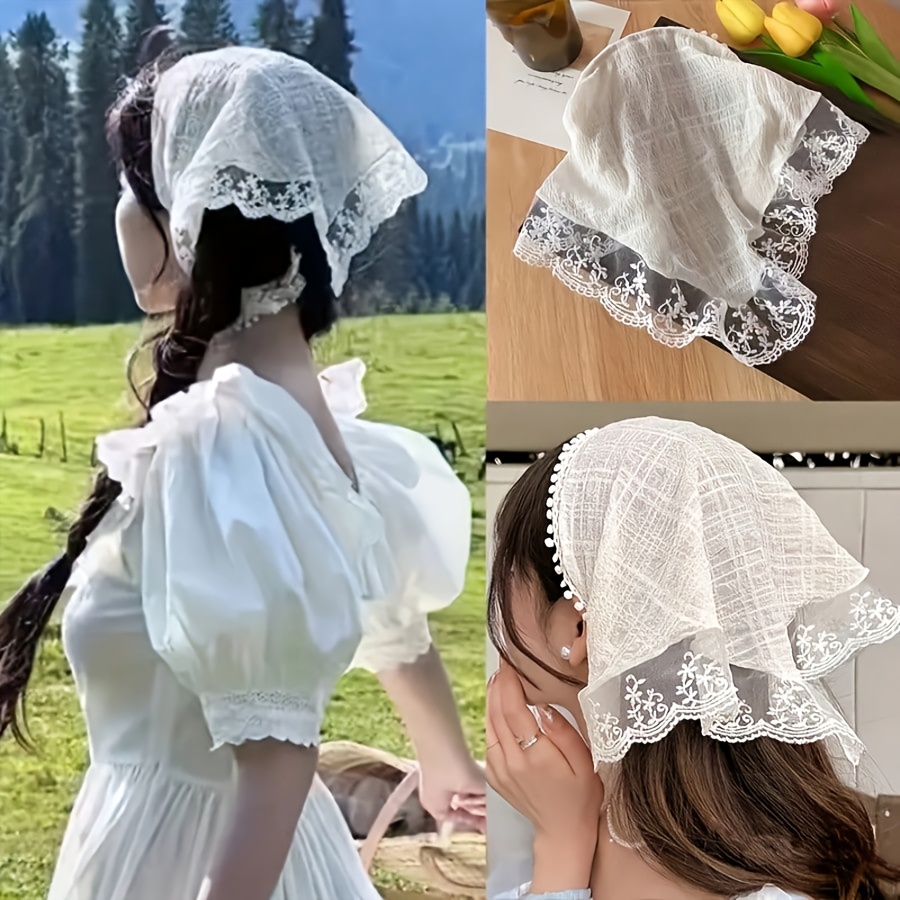Lot de 2 foulards triangulaires en dentelle ajourée style Gentle Wind, deux options de couleur - Accessoire de cheveux rétro style campagnard