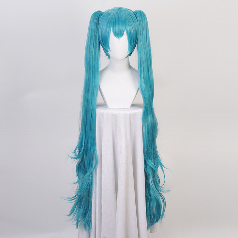 Perruques synthétiques longues et bouclées vertes de 120cm, perruques de Costume de Cosplay avec puce, queues de cheval amovibles + bonnet de perruque