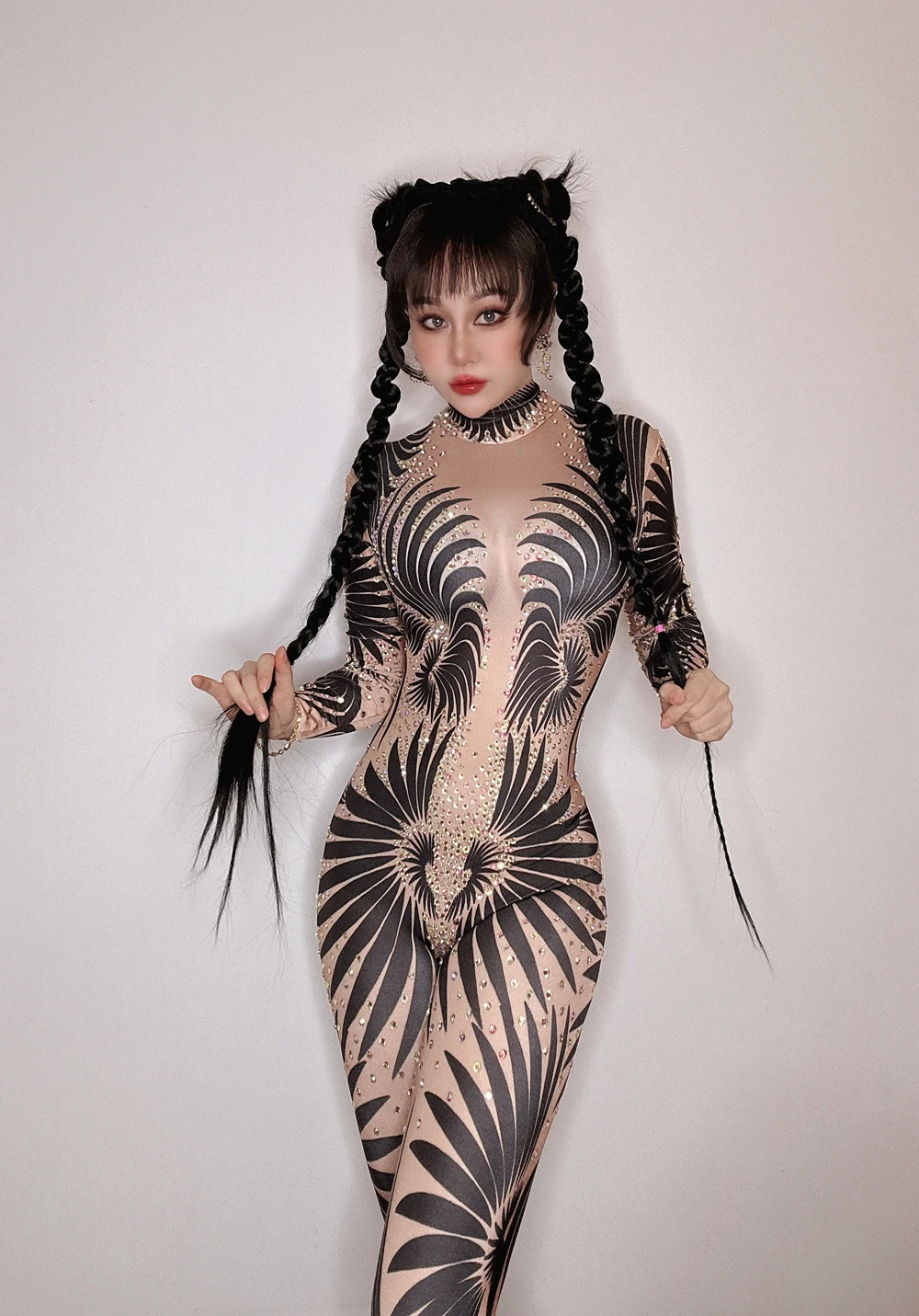 Costume de spectacle de danse pour femmes, vêtements de scène, tenue de boîte de nuit, combinaison à strass scintillants