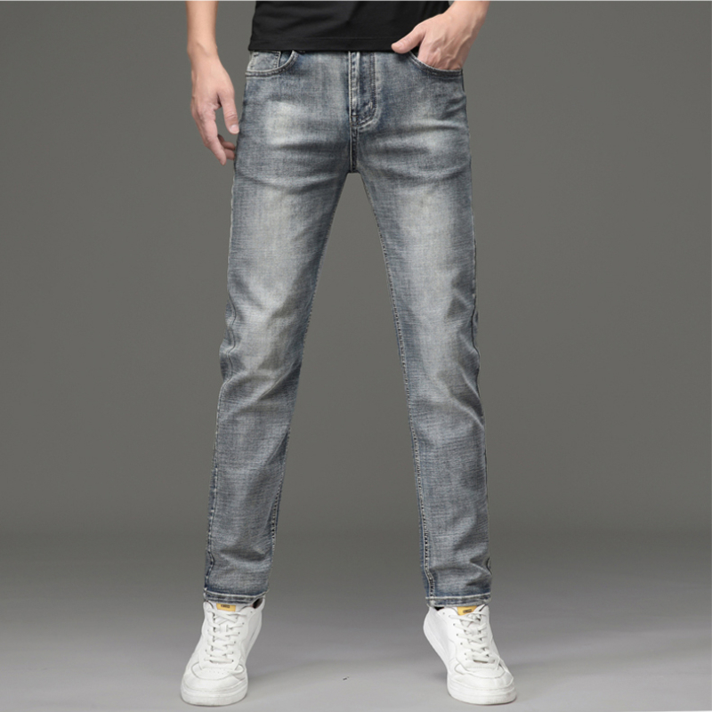 Jean de marque de luxe léger haut de gamme pour hommes, rétro, coupe Slim, droit, polyvalent, décontracté, gris, épais, automne et hiver