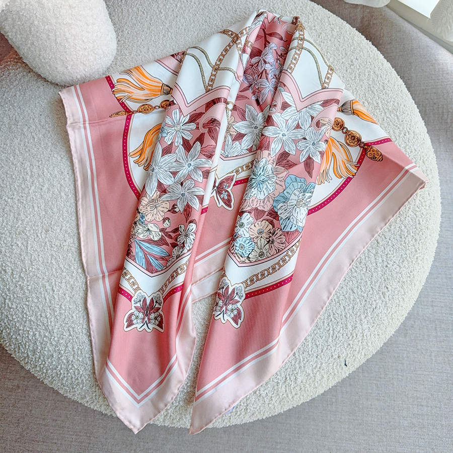 Écharpe de luxe en soie blanche et rose 100% soie pour femme, bandana 90 cm en soie sergée, châles et foulards pour la tête, écharpes de cou, hijab, pour l'extérieur