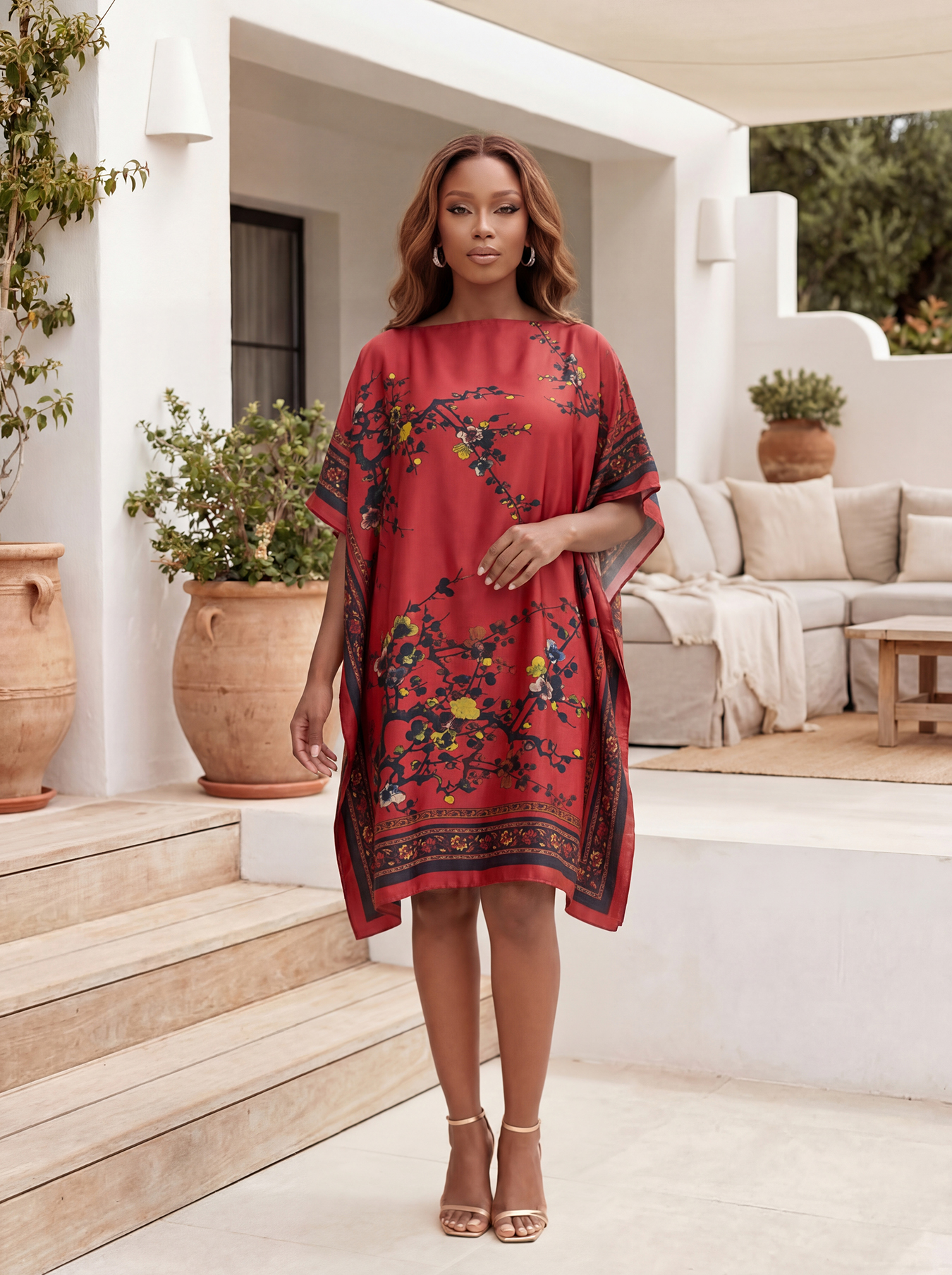 Nouvelle Robe Kaftan Imprimée Africaine pour Femme, Col Bateau Élégant, Tunique Abaya Courte Ample, Robe Musulmane Koweïtienne Oversize pour l'Été
