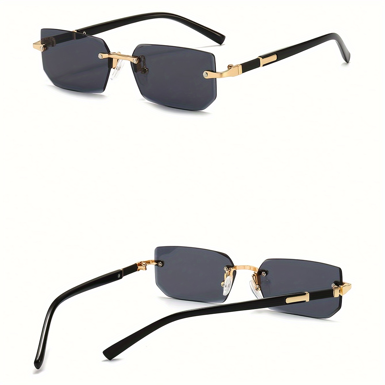 Lunettes de soleil rectangulaires sans monture pour hommes et femmes, petites lunettes de soleil carrées, lunettes de plage pour hommes, lunettes de voyage de vacances, 1PC