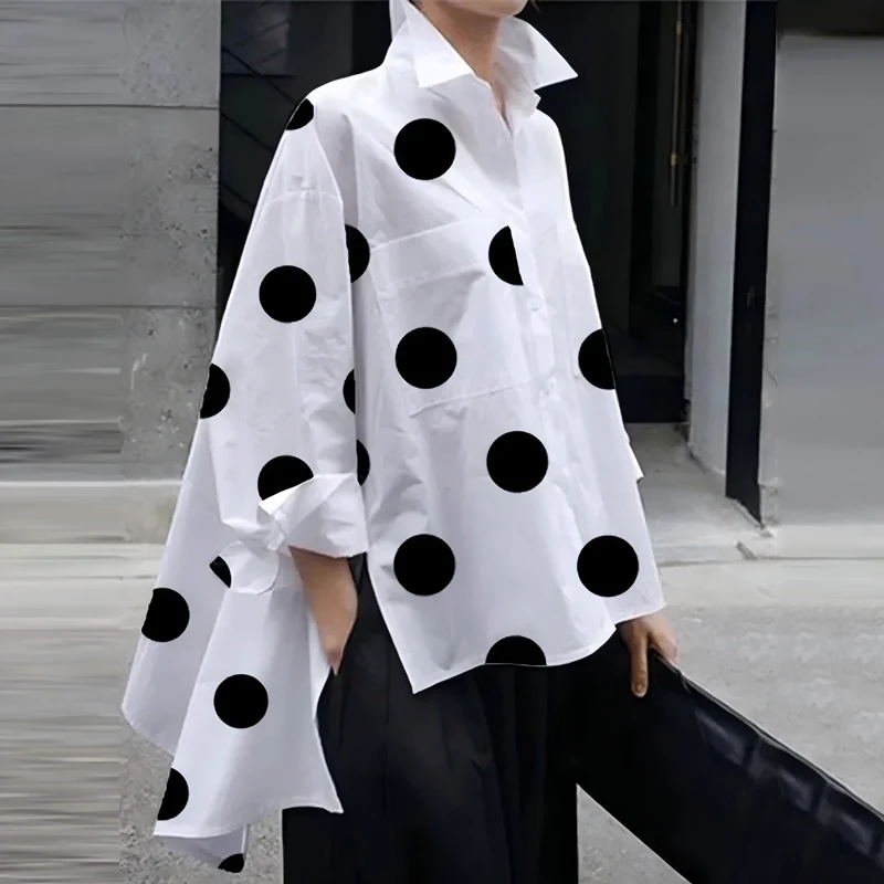 Chemisier décontracté pour femmes, chemise blanche ample irrégulière, mode dame, revers, manches longues, simple boutonnage, hauts de couleur unie, nouvelle collection