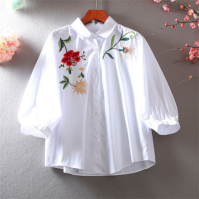 Chemise brodée à manches lanterne pour femmes, chemisier rétro, conception de style occidental, fouet, mode d'été, nouveau, 2024