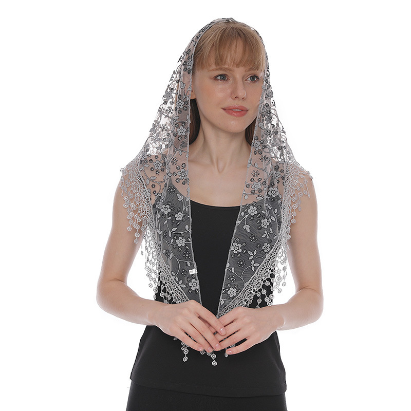 Nouveau foulard triangulaire en dentelle florale foulards 138x40 cm femmes classique respirant creux couleur unie bandeau triangulaire châle