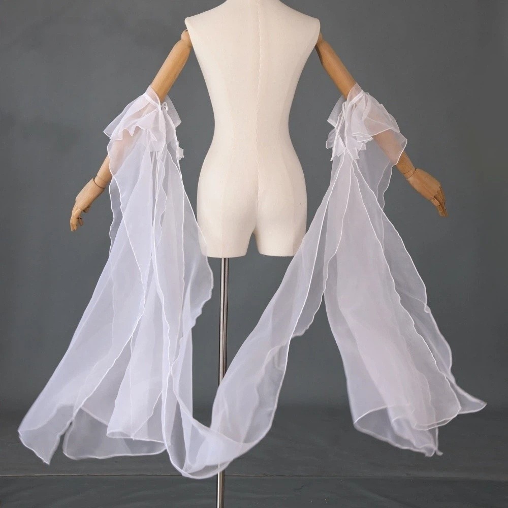 Élégantes manches chinoises Hanfu en organza avec lacets, manches de fée fluides en dentelle, châle pour femme, costume de danse