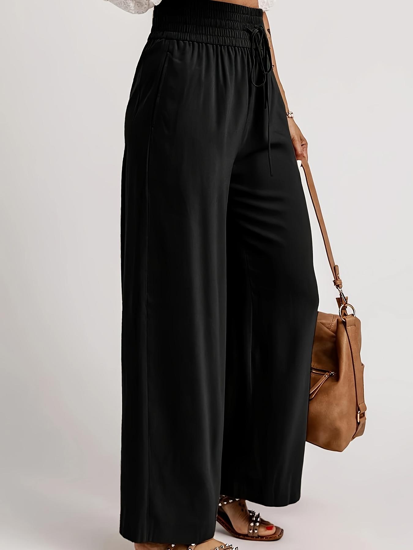 Pantalon à jambes larges pour femme, grande taille, mode décontractée, élégant, bureau, dame, monochrome, taille haute, fjadt