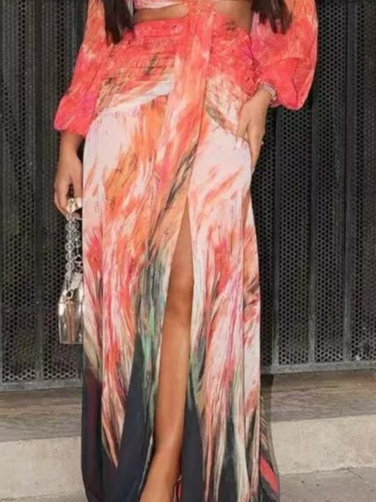 Robe femme 2025 mode été nouveaux robes Para Mujer femmes vacances Style élégant à manches longues fendu imprimé robes fendues