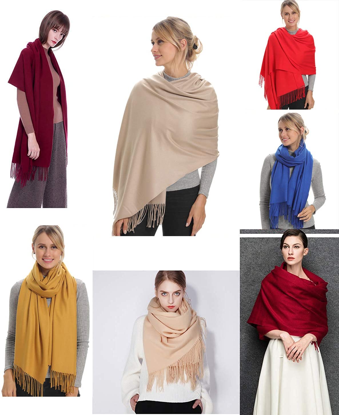 Mode femmes écharpe mince châles couleur unie femmes écharpe hiver Hijabs glands Long cachemire comme Pashmina Hijabs foulards enveloppes