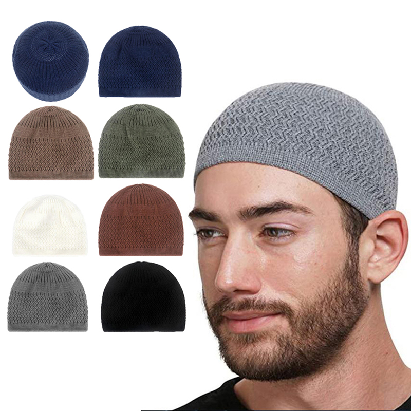Chapeau de prière musulman tricoté pour homme, unisexe, respirant, sans bord, élastique, pour le Ramadan islamique, chapeau juif, bonnets pour homme