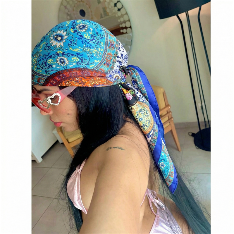 Foulard carré en satin de soie pour femme, 90x90cm, printemps-été, écharpe de plage, bandana, bandeau pour cheveux