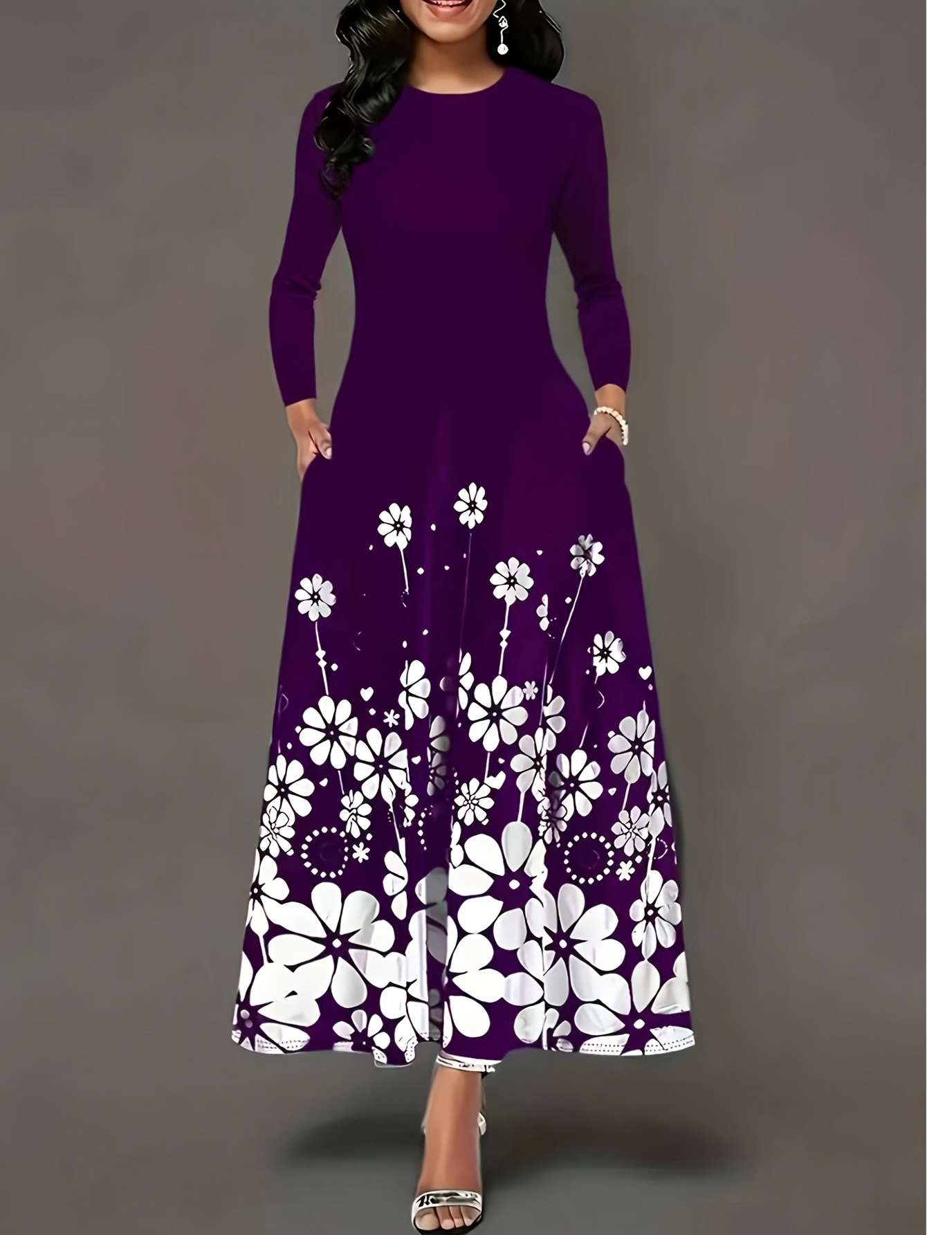 Robe longue à manches longues imprimée, nouvelle mode printemps-automne, élégante jupe longue pour femmes