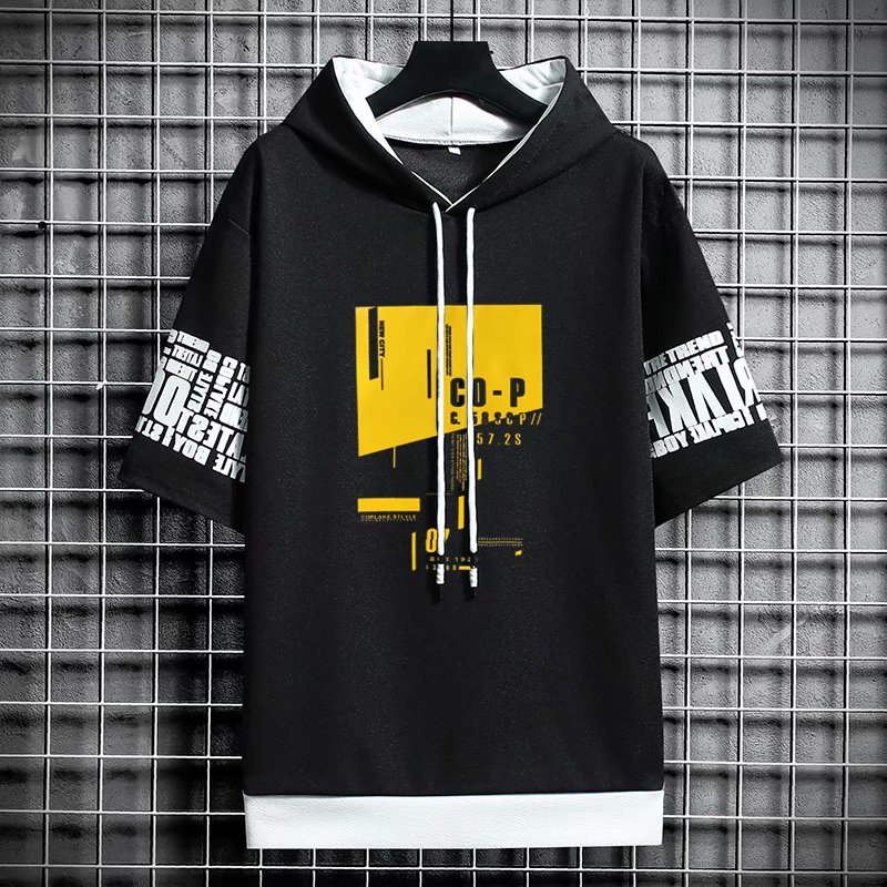 Sweats à capuche de style coréen pour hommes, Streetwear à la mode, Sweats à capuche à demi-manches, Sweats à capuche PVD pour hommes, Imprimés Harajuku décontractés, Vêtements pour hommes, Nouveau