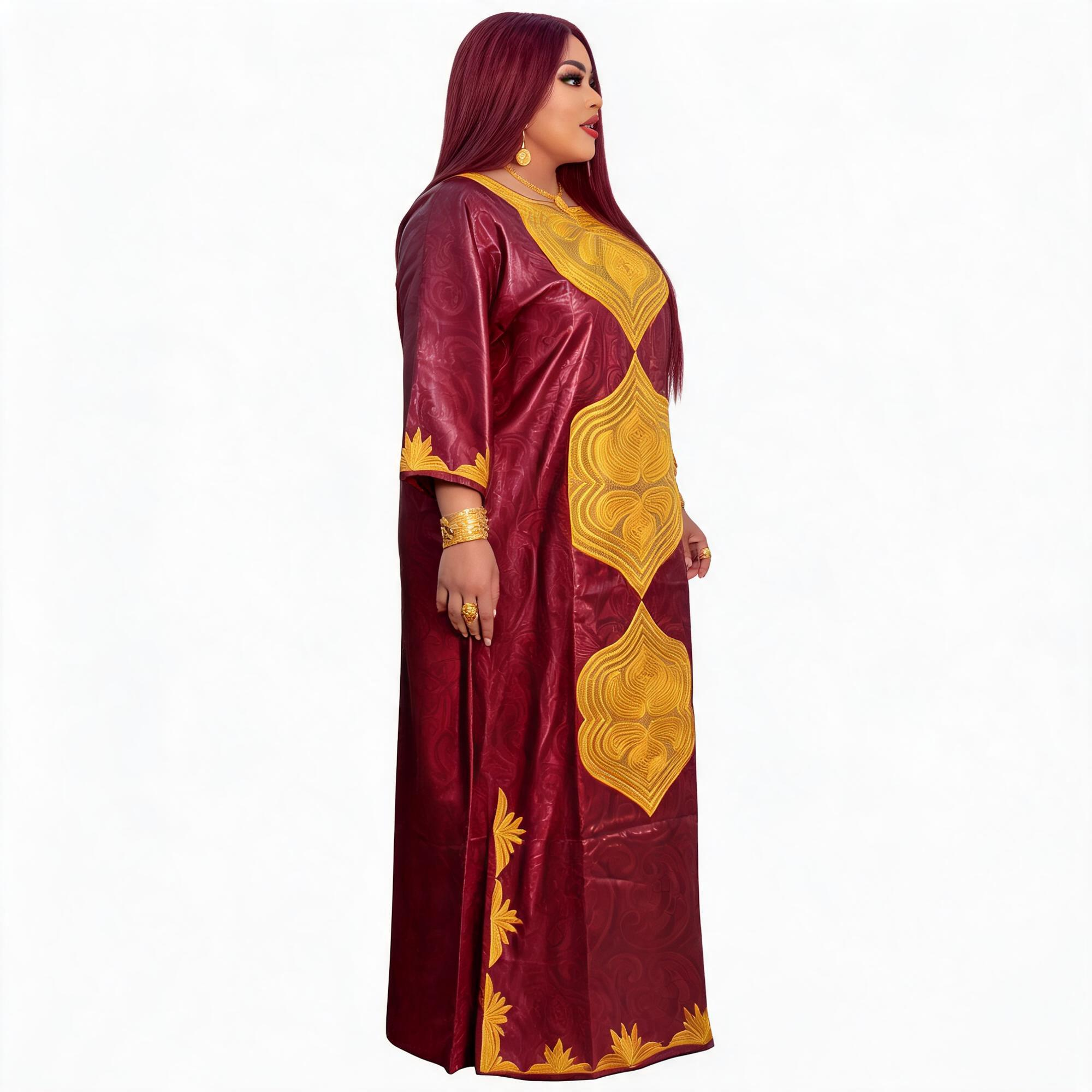 Robes africaines pour femmes, robe longue en bazin riche avec broderie et écharpe